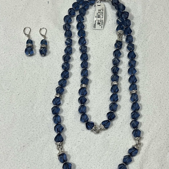 Anne Klein Blue and Silver Beaded Necklace Set - Picture 1 of 4